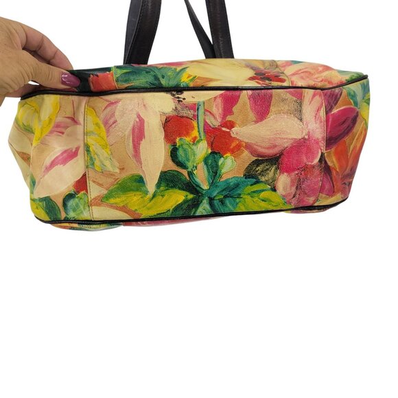 Maurizio Taiuti Floral Handbag - Etsy Vtg Maurizio Taiuti Italian Leather Hand-Painted Tote Bag Floral Italy Overnight